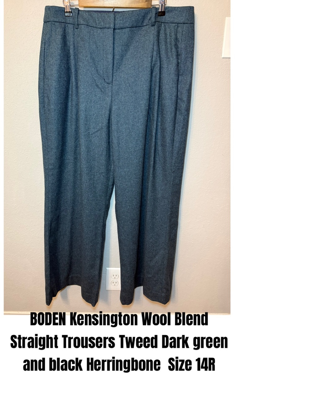 BODEN Kensington Wool Blend Straight Trousers Tweed Herringbone  Size 14R